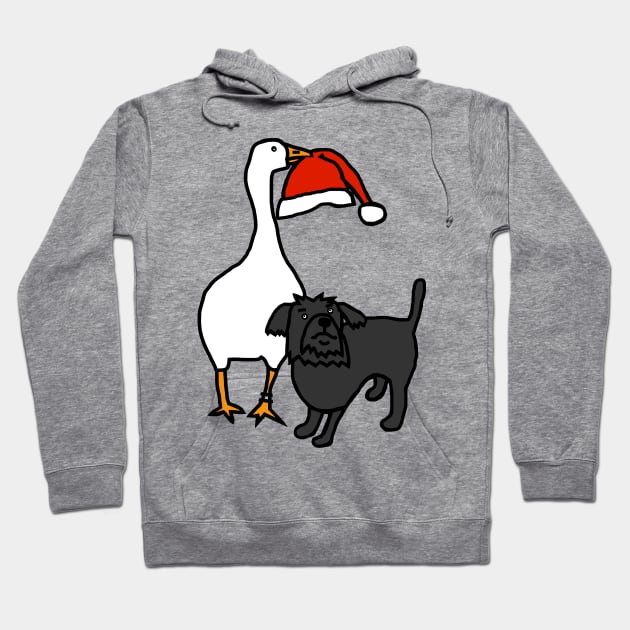 Gaming Goose Steals Christmas Santa Hat from Cute Dog Hoodie by ellenhenryart